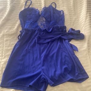 Blue lace short jumpsuit